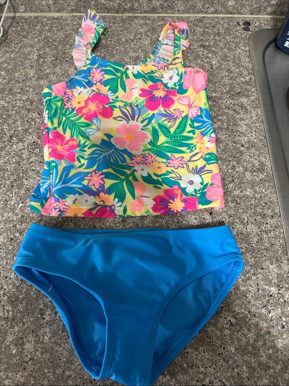 Kids Floral Tankini Set - Bright Multi & Blue